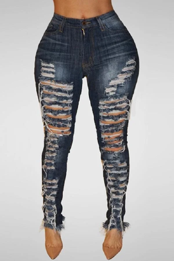 Trendy High Waist Broken Holes jeans