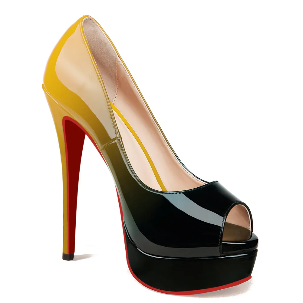 150mm Red Bottom Sky High Platform Pumps Gradient Color Shoes-MERUMOTE