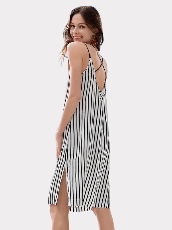 OUTLETS 22 MOMME Nuisette en soie imprimé à rayures style français-Soie Plus