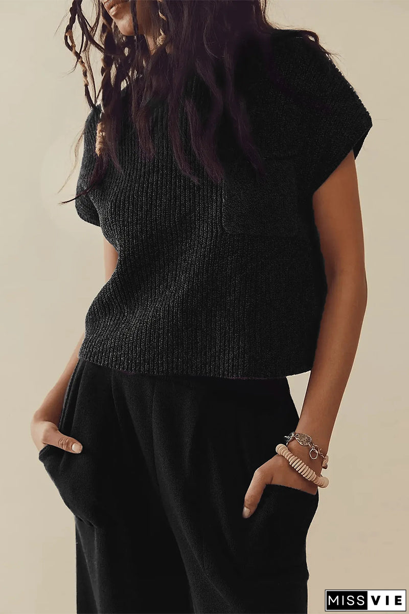 Casual Simplicity Solid Pocket O Neck Two Pieces(5 Colors)