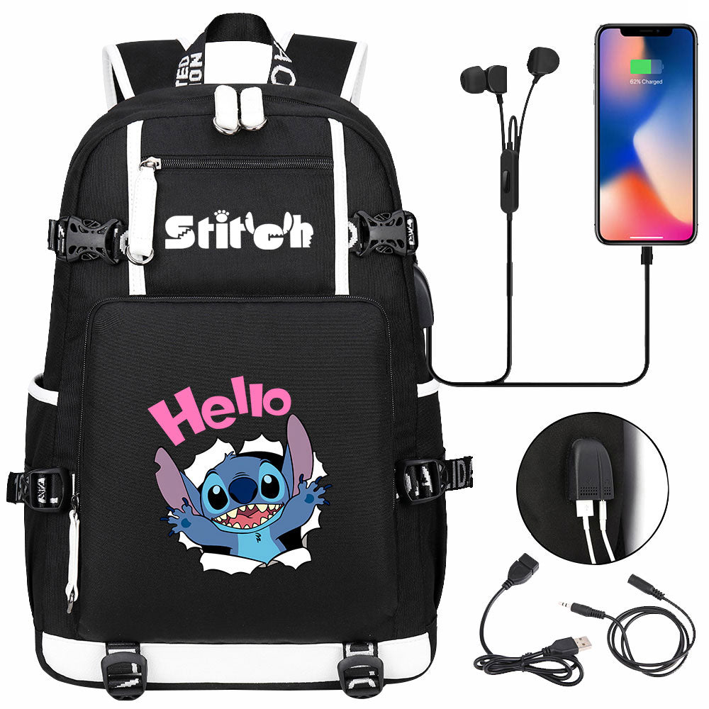 Mayoulove Lilo & Stitch Stitch Hello #4 USB Charging Backpack School NoteBook Laptop Travel Bags-Mayoulove