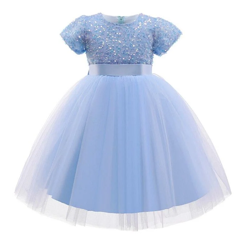 Summer Girl Dress Birthday Party Princess Dress Baby Kids Clothes Children Sequins Gown Tutu Tulle Flower Girl Wedding Dresses