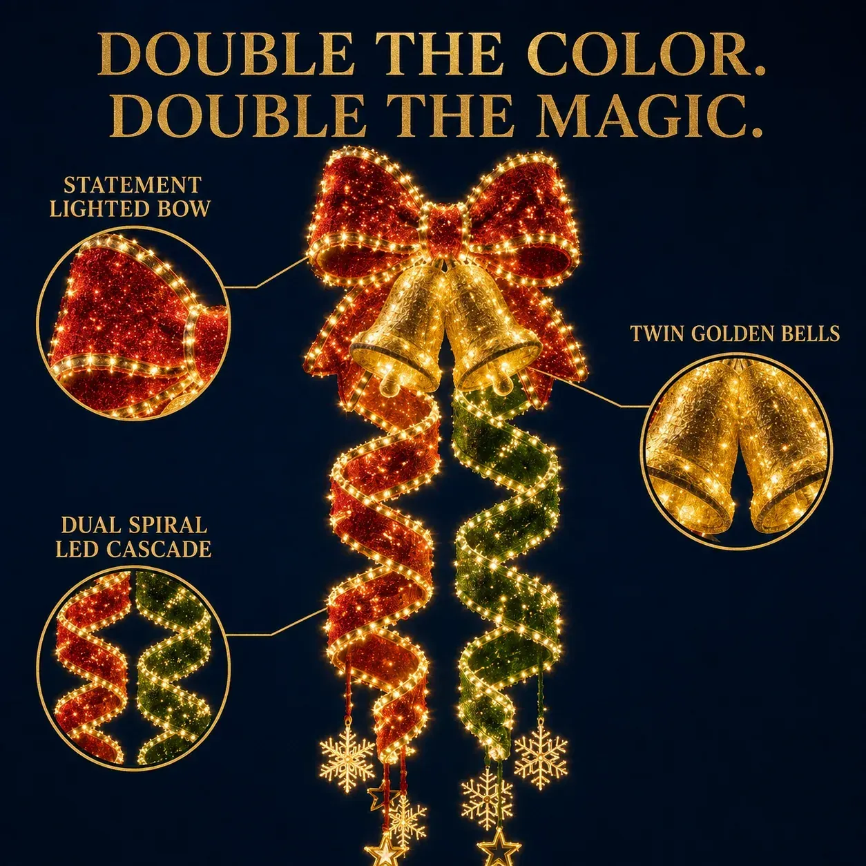 Detailed bow bell spiral Christmas hanging decoration