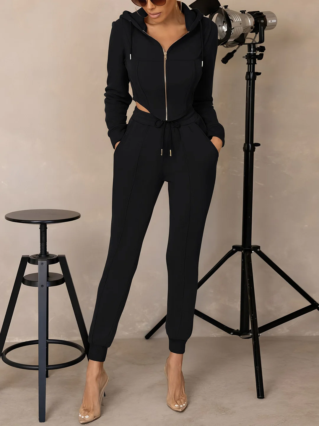 Athvotar Athvotar And Winter Fashion Hooded Short Cone-Shaped Jersey Trousers Casual Sports Suit Woman