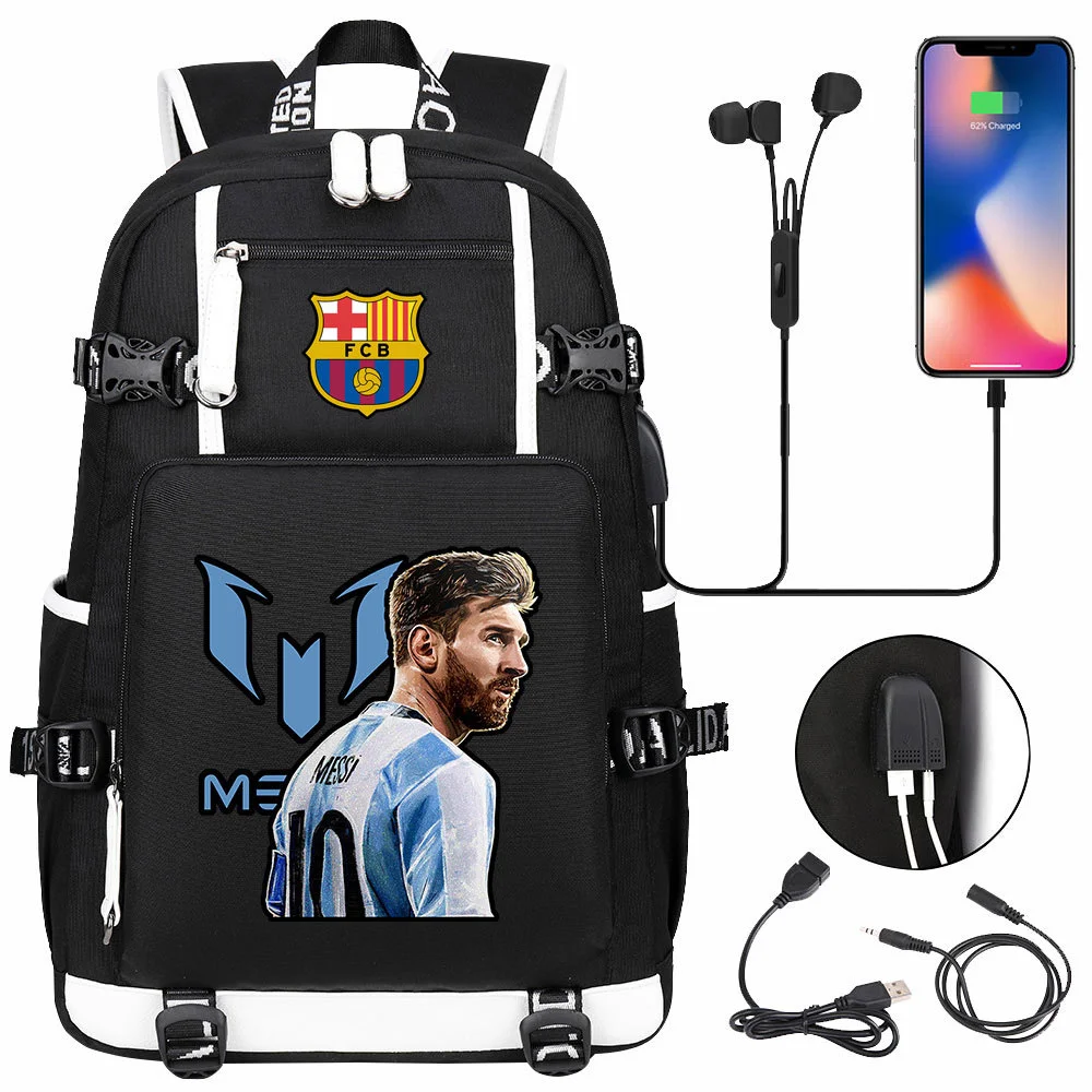 Buzzdaisy Score Big with Lionel Messi Backpack - Fits 15-inch Laptop, USB Charging, Multi-Pocket Capacity