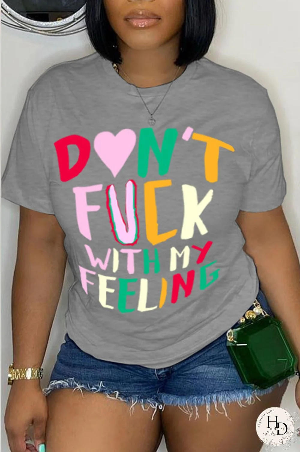 Grey Casual Print Patchwork O Neck T-Shirts