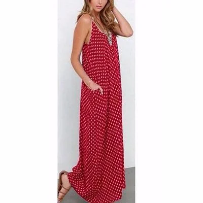 Women Summer  Deep V Sexy Large Swing Dress Loose Wave Multi-color Optional Strap Dress