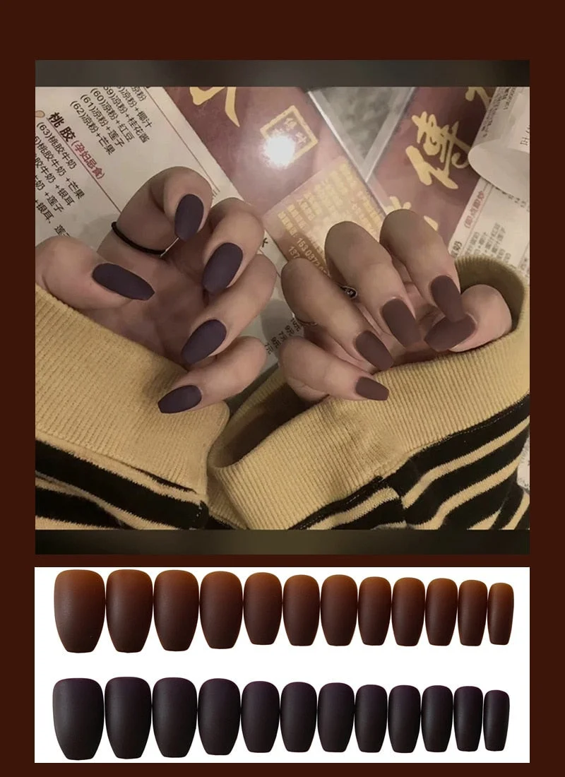 24pcs Solid  Reusable Detachable Fake Matte Tips Press On Nail Medium Long Flat Fully Paste Into False  Nails Art Manicure-Nail Inspo