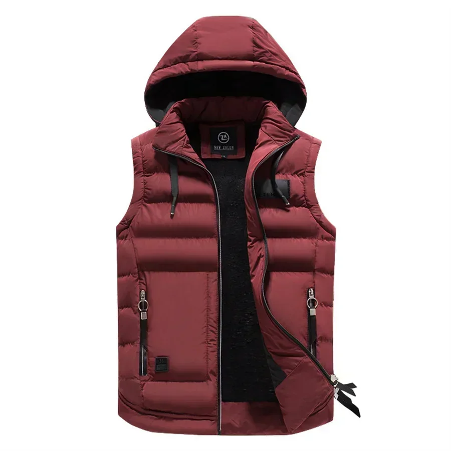 Selfeva Men's Winter Warm Vest Hooded Sleeveless Jackets Slim Fit Outerwear Casual Thick Waistcoat Sleeveless Parka with Hat Men Clothes