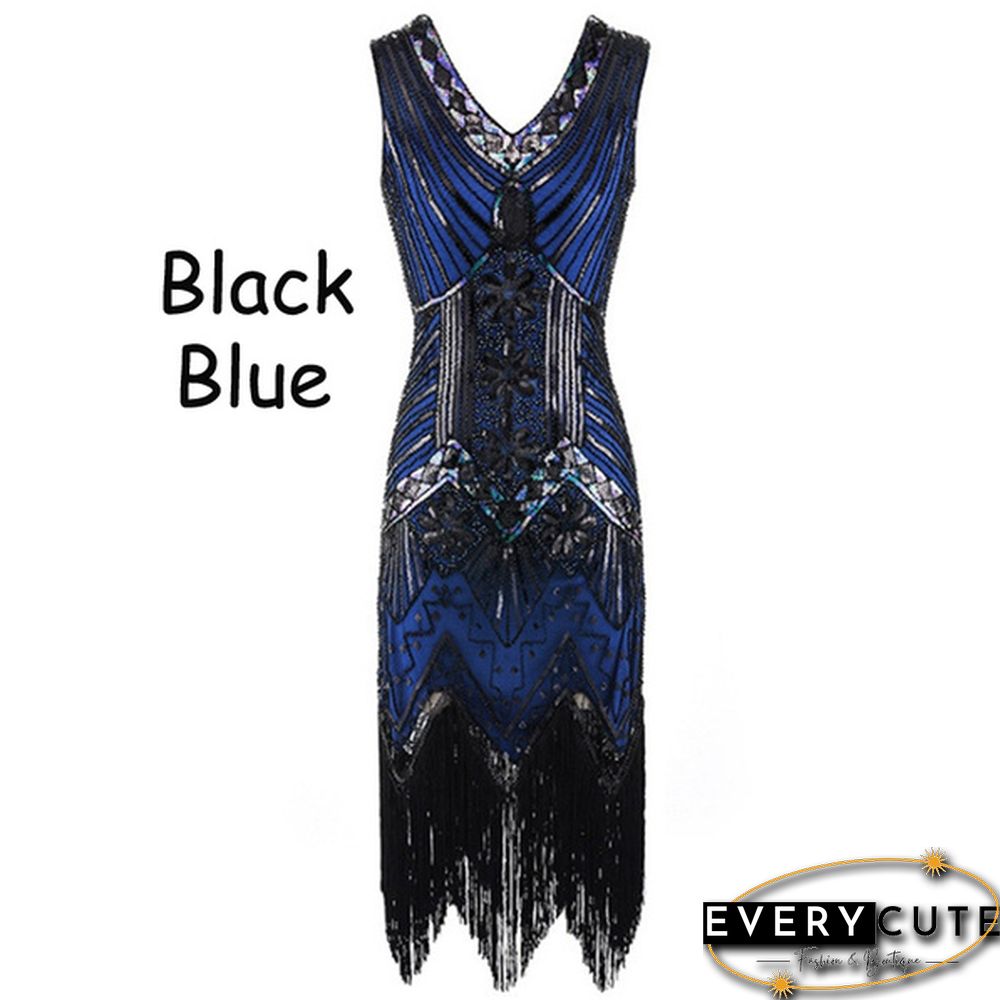 Vintage Dress Great Gatsby Dress 1920S Sequin Flapper Evening Dress Prom Tassel Hem Dress