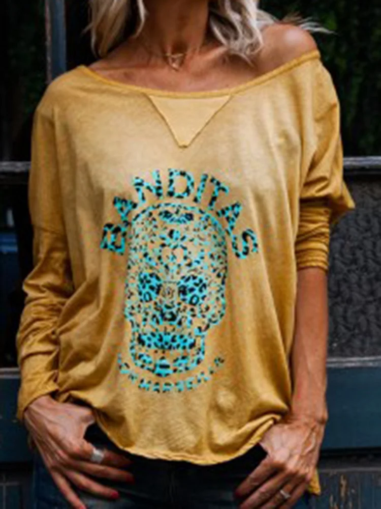 Skull Pattern Long Sleeves Casual T-Shirts
