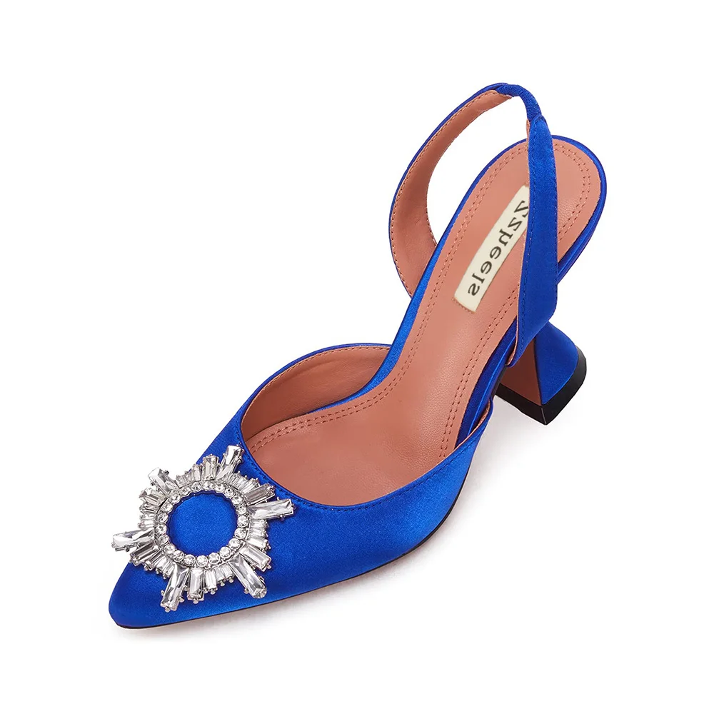 9.5cm/3.74 inch Crystal Slingback Pumps Pointed Toe Strappy Silk Sandals