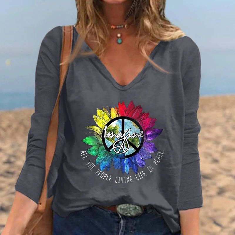 All The People Living Life In Peace Floral Graphic T-shirt
