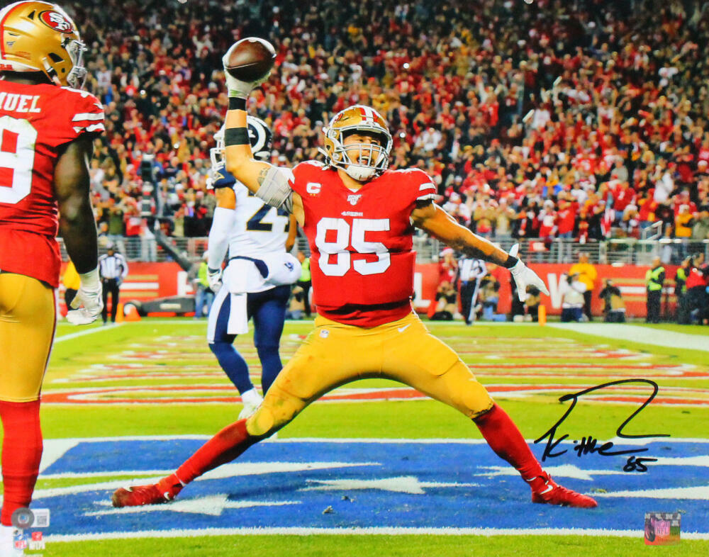 George Kittle Autographed SF 49ers 16x20 Celebrating Photo Poster painting- Beckett W Hologram