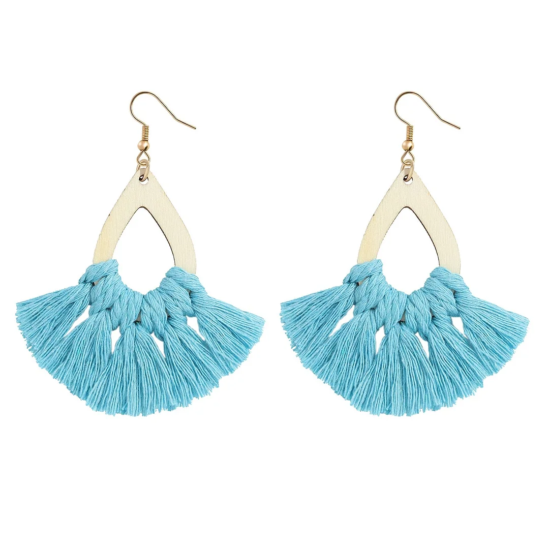 Dvacaman Boho Ethnic Colorful Tassel Macrame Earrings Handmade Cotton Thread Fringed Knotted Pendant Earrings for Women Jewelry