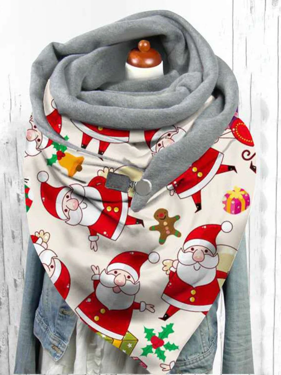 Casual Christmas Santa Claus Pattern Scarves And Shawls