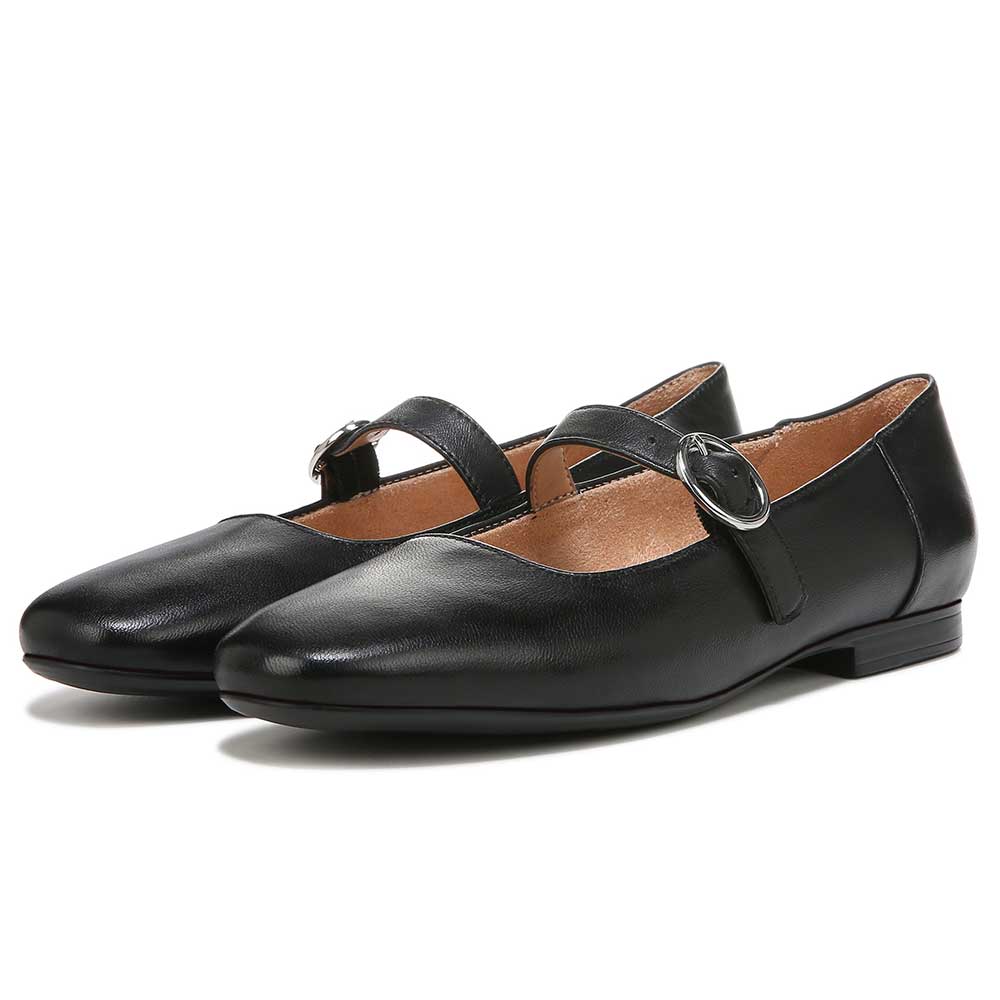 Black Vegan Leather Round Toe Slip-On Buckled Mary Jane Flats Nicepairs