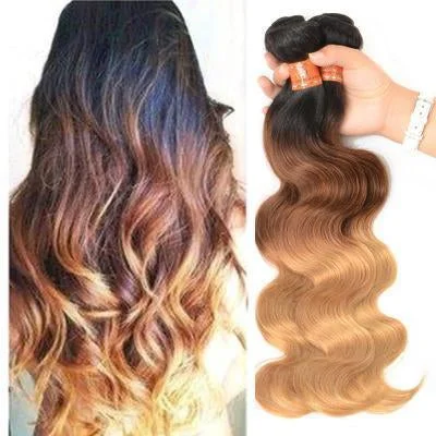 100% Human Hair Tri-color gradient curly hair weft