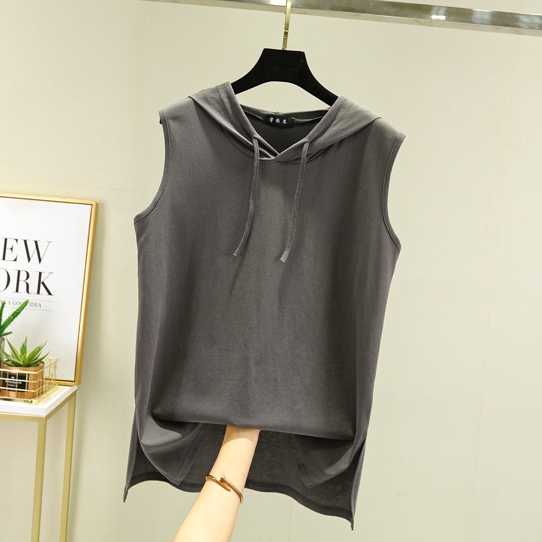 Iplaynox Summer Cotton Tank Tops Causal Loose Hoodies Women's Tshirt Sleeveless Plus size All Match Tee Top