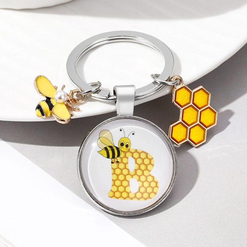 Pastoral Letter Bee Glass Metal Unisex Keychain