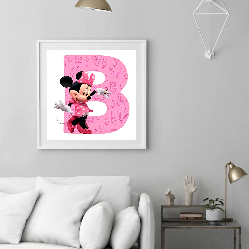 Full Round Diamond Painting 30*30cm - Letter B With Mickey Mouse