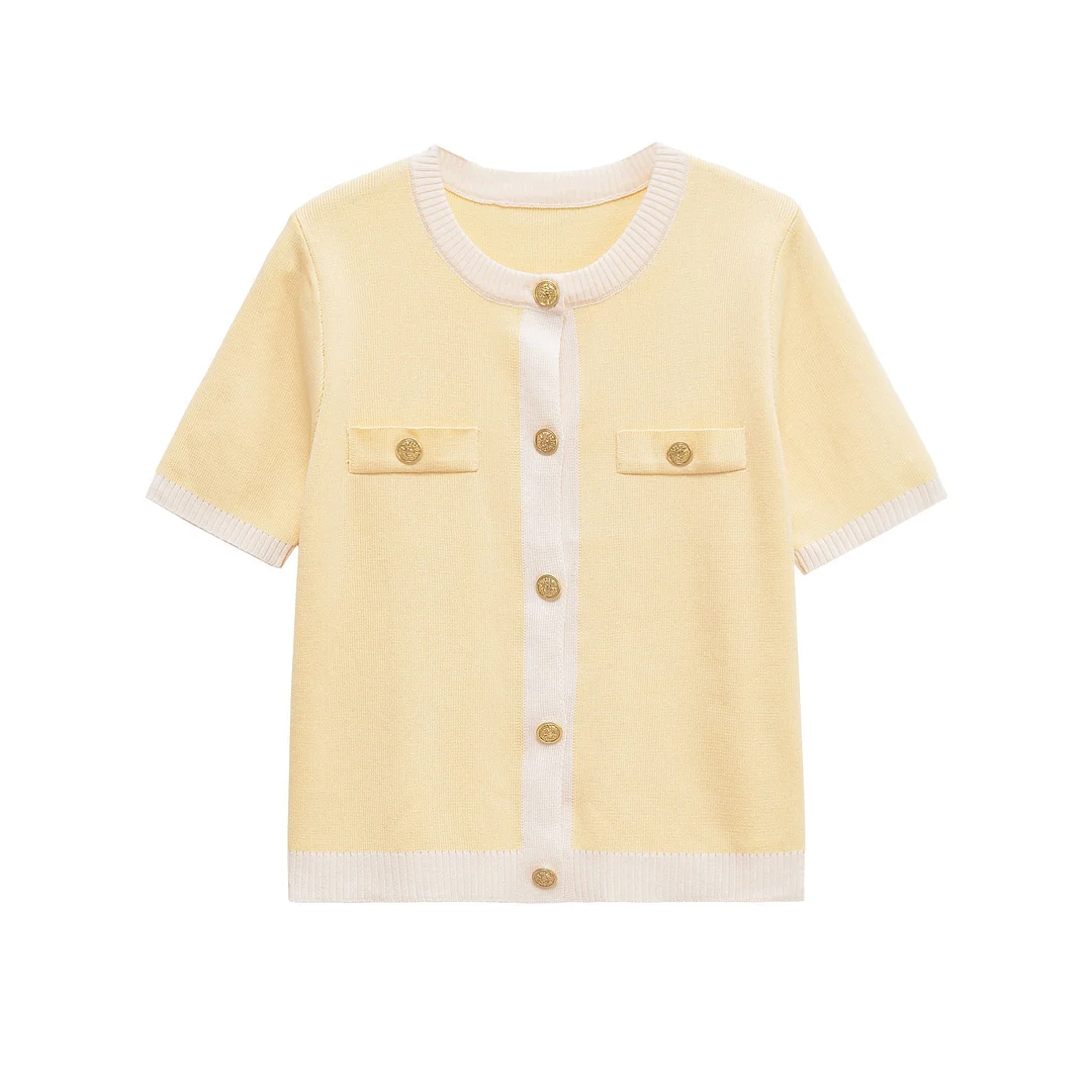 Nigikala Nigikala Single! New Women's Fashion Leisure Collar Short Sleeve Single Buckle Knitted Shirt 1822106