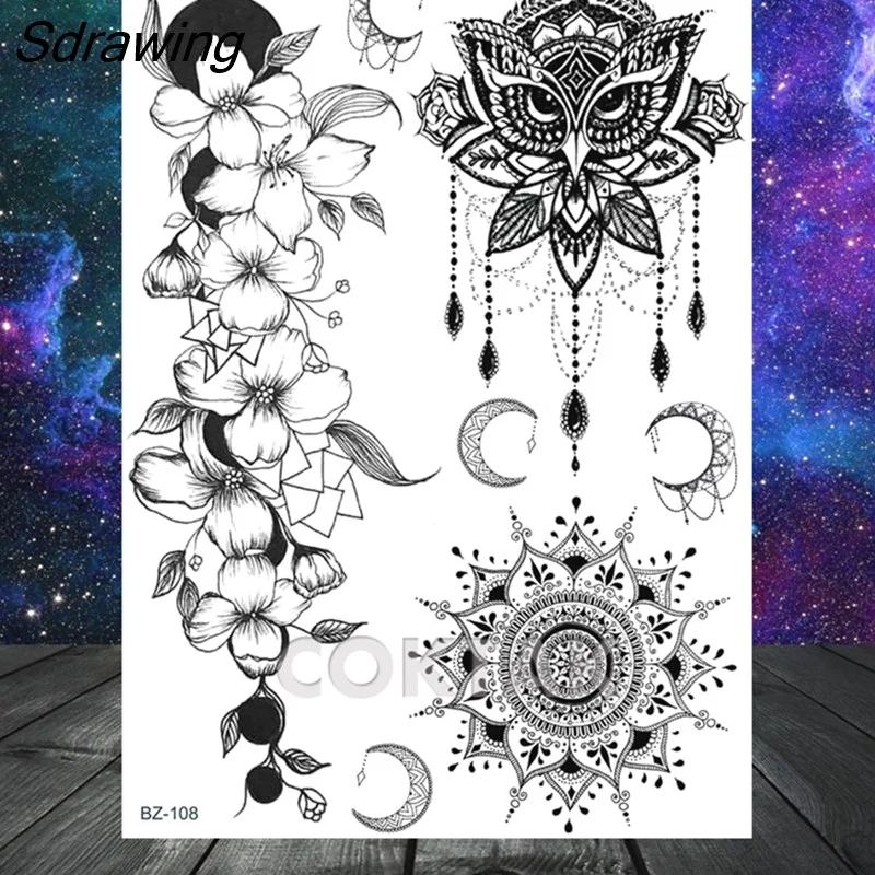 Sdrawing Geometric Fox Wolf Temporary Tattoos For Men Women Henna Tatoos Paper Waterproof Body Art Arm Leg DIY Fake Tattoo Sticker