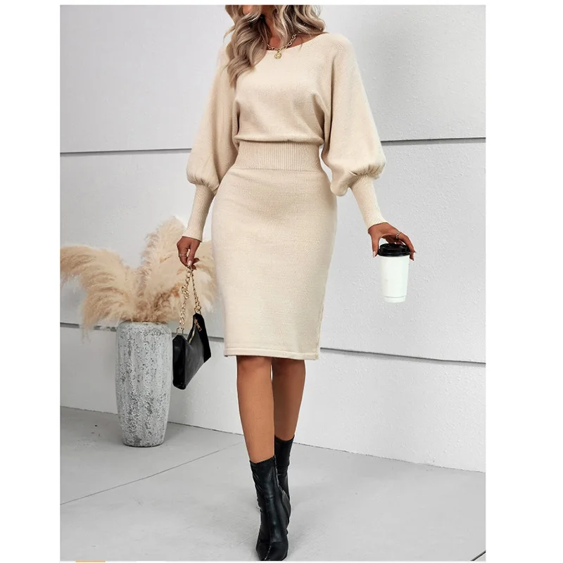 Nigikala Nigikala And Winter Knitted Dress Sexy Solid Color Bag Hip Dress Temperament Thin Sweater Knitted Dress Girl