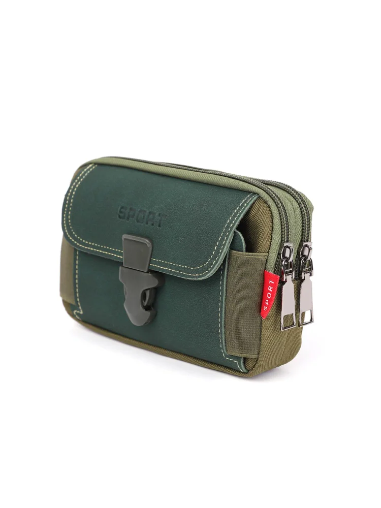 Men Canvas Waist Bag Phone Purse Zipper Belt Bum Pouch (Style 2 Green)