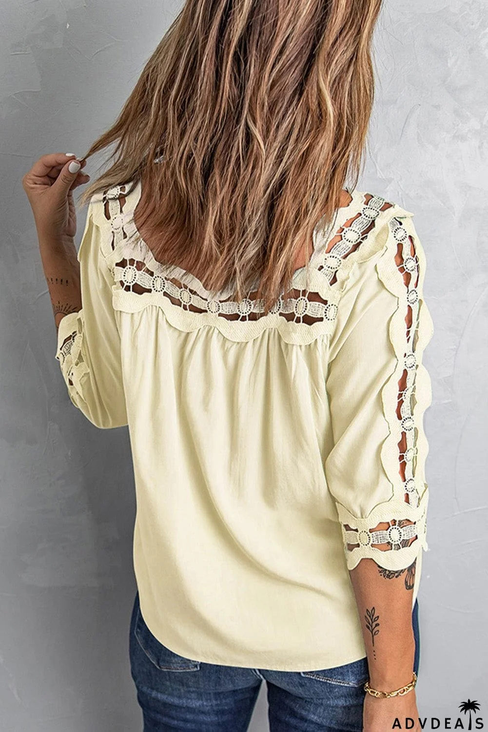 Cute Half Sleeve Beige Crochet Blouse