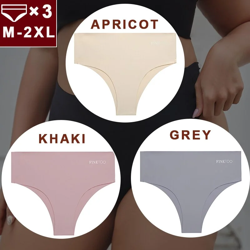 FINETOO 3PCS/Set Women Seamless Underwear Panties Ice Silk Lingerie Female Briefs Plus Size M-2XL Sexy Girls Breathable Pantys