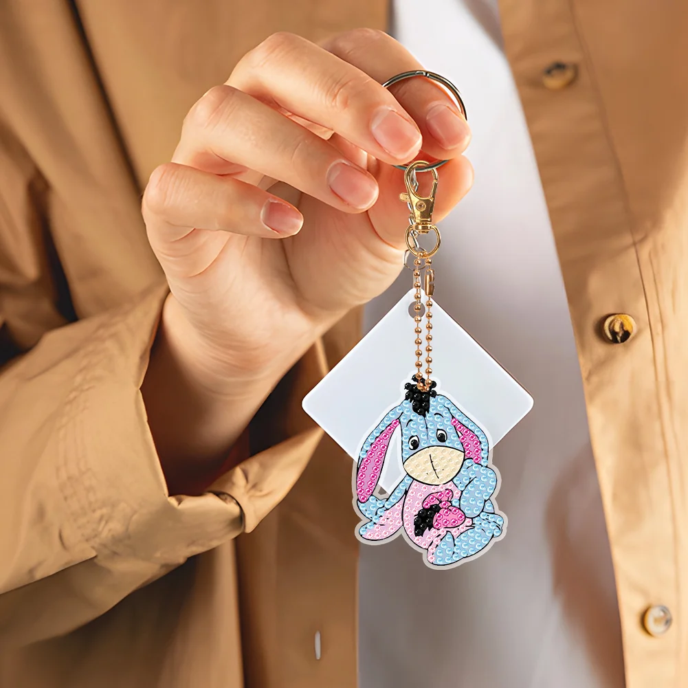 5pcs Winnie-the-Pooh DIY Diamond Art Key Rings Cartoon Keychain Supplies Gift for Kids(Double Sided)
