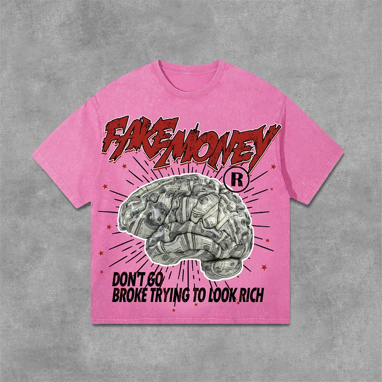 Don't Go Broke Trying To Look Rich Graphic Print Acid Washed T-Shirt SOPULA