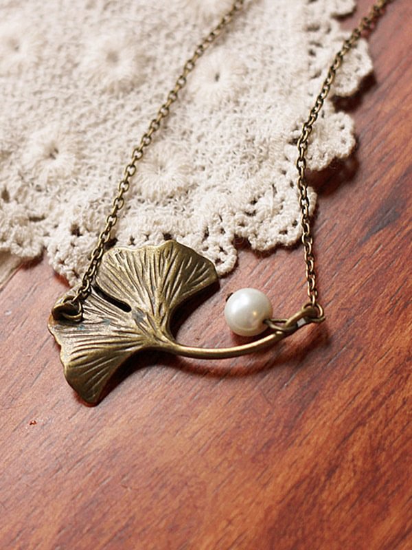 Vintage Leaf Bead Chain Necklace