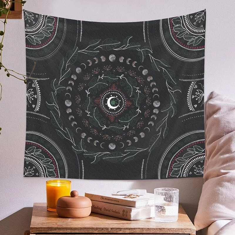 Moon Phase Tapestry Wall Hanging Botanical Celestial Floral Wall Tapestry Hippie Flower Wall Carpets Dorm Decor Starry SkyCarpet