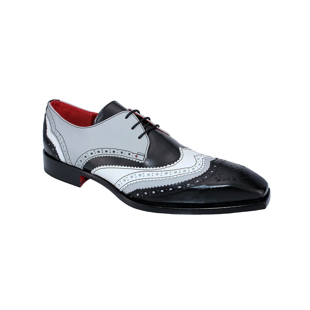 Men's Shoes Black Combination Calf-Skin Leather Derby Oxfords