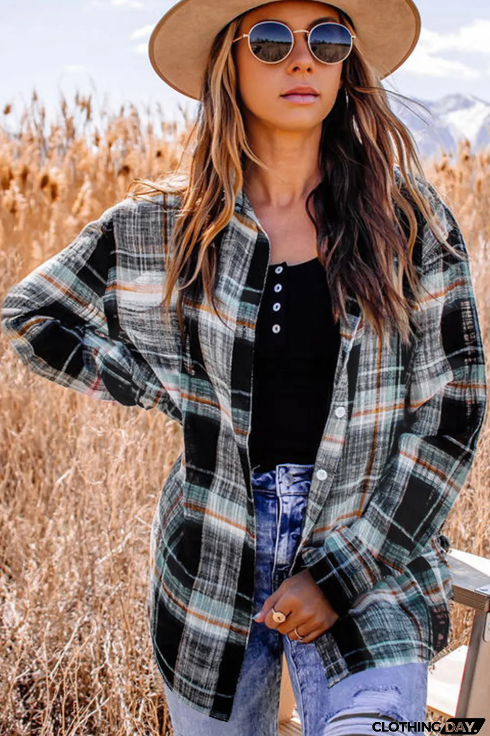 Plaid Print Long Sleeve Button-up Shirt