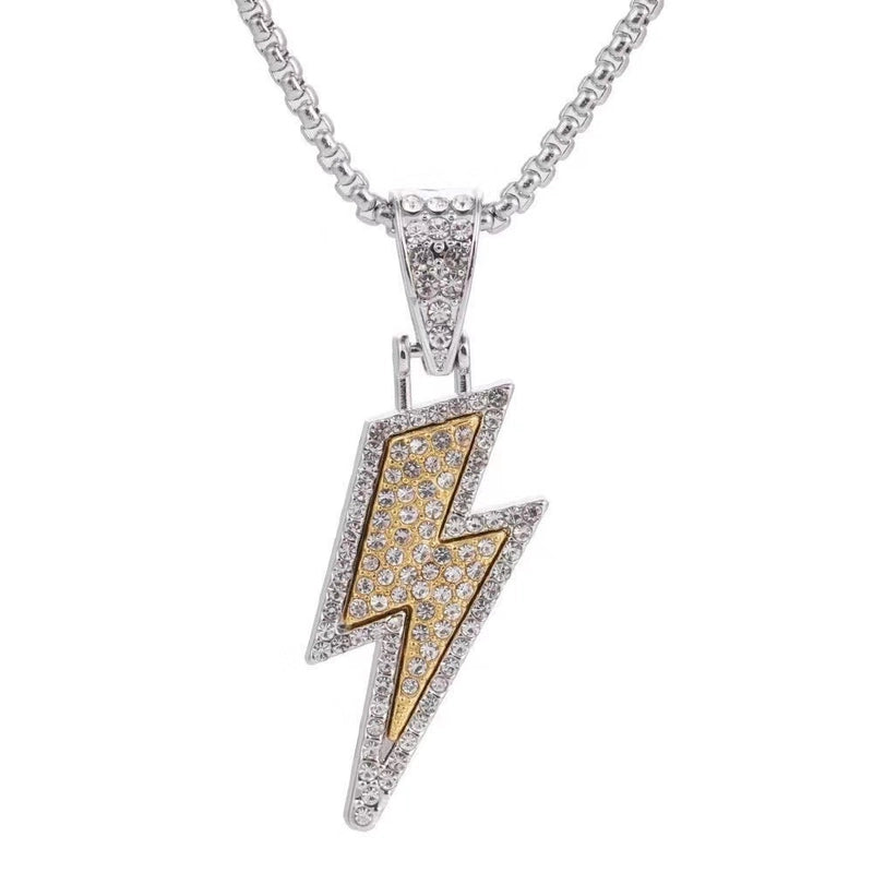 IG Style Hip-Hop Lightning Alloy Titanium Steel Inlay Rhinestones Unisex Pendant Necklace Men Pendant Necklaces