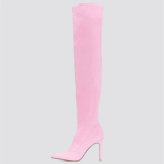 Pink Pointy Toe Stiletto Boots Knee-high Boots |FSJ Shoes