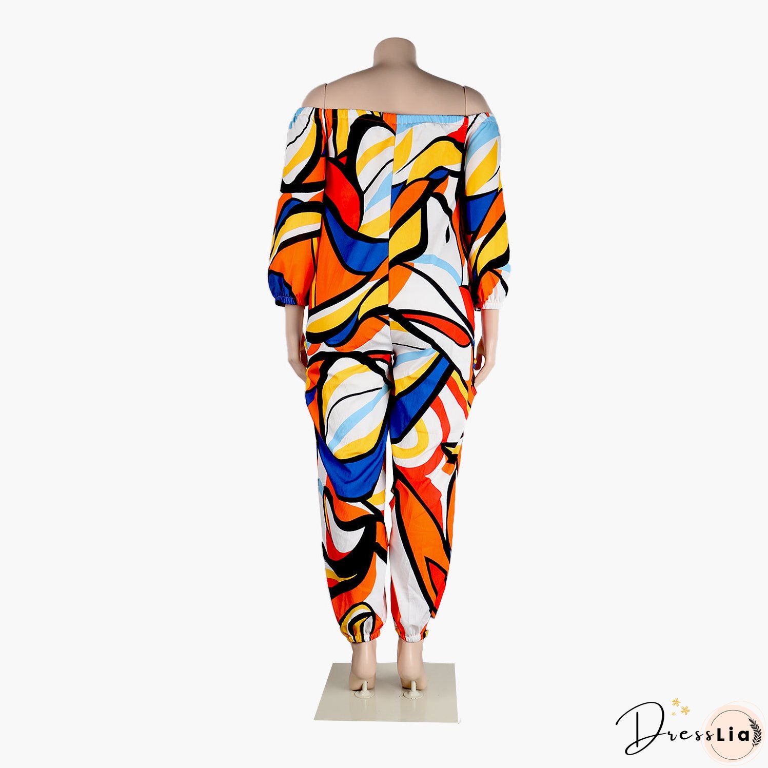 Sexy Slim Low Back Crochet Print Plus Size Jumpsuit