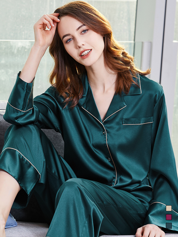 25 MOMME Pyjama en soie classique trois couleurs à sélectionner Vert