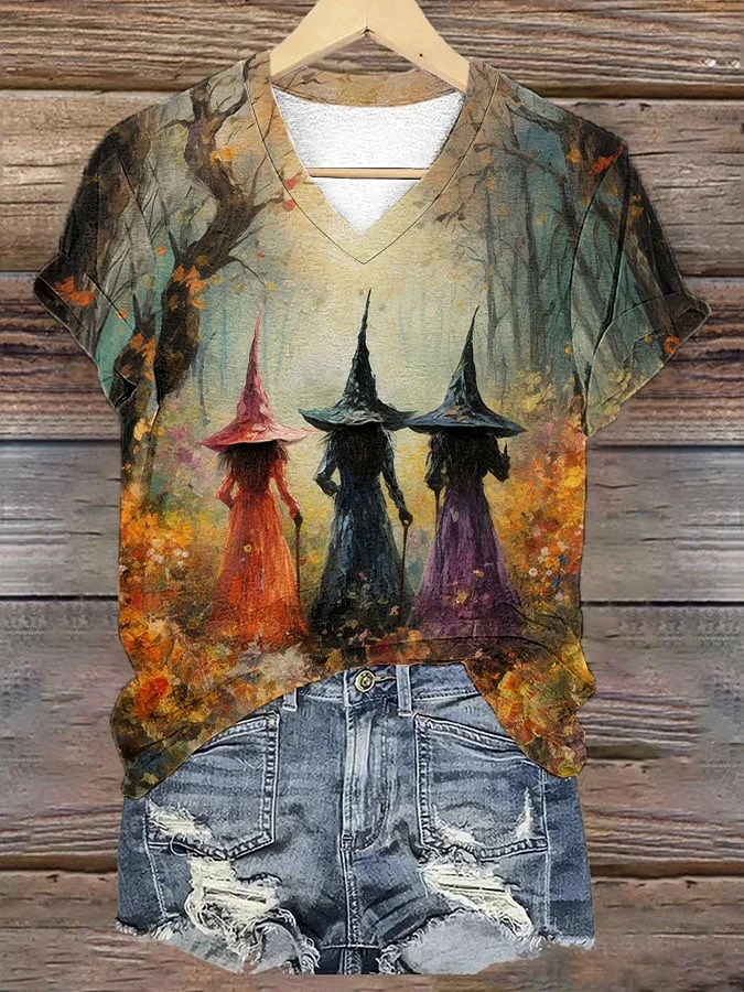 Women's Beautiful Witches Coven Amongst The Wildflowers Art Print T-Shirt