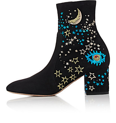GOOSHOE Black Night Sky Ankle Boots Chunky Heel Suede Boots