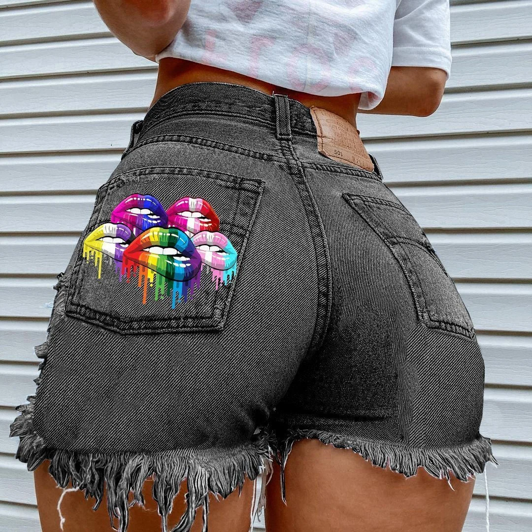 Lips hot denim shorts