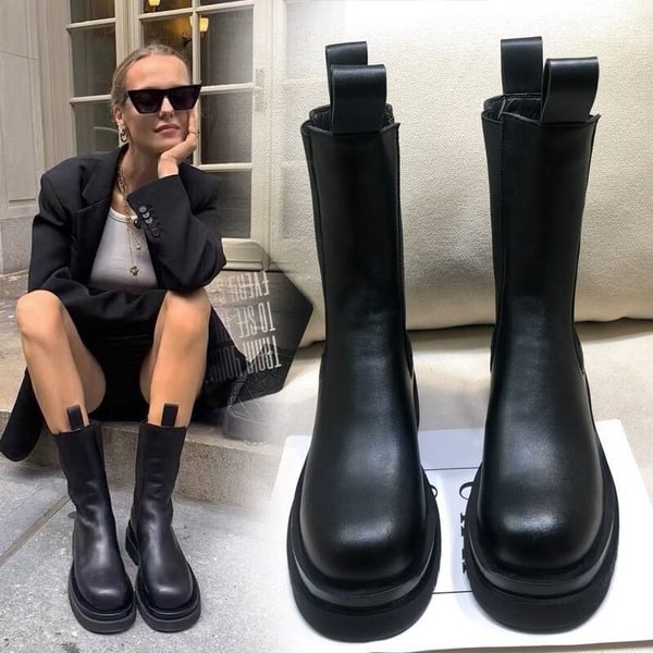2020 Luxury Chelsea Boots Women Platform Ladies Boots Chunky Winter Shoes Short Ankle Boots Thick Heel Brand Designer Pu Leather