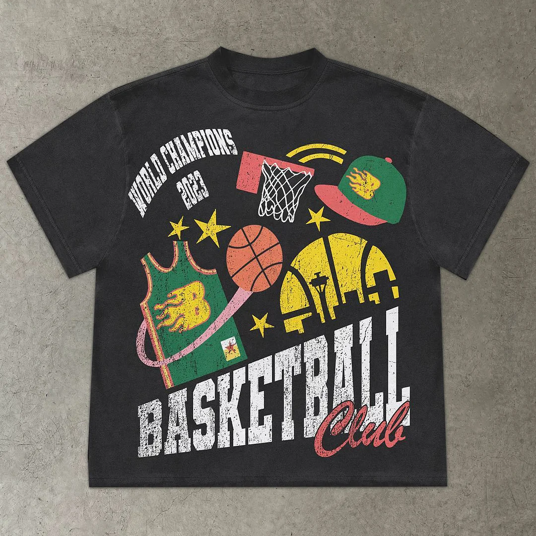 street basketball print retro T-shirt