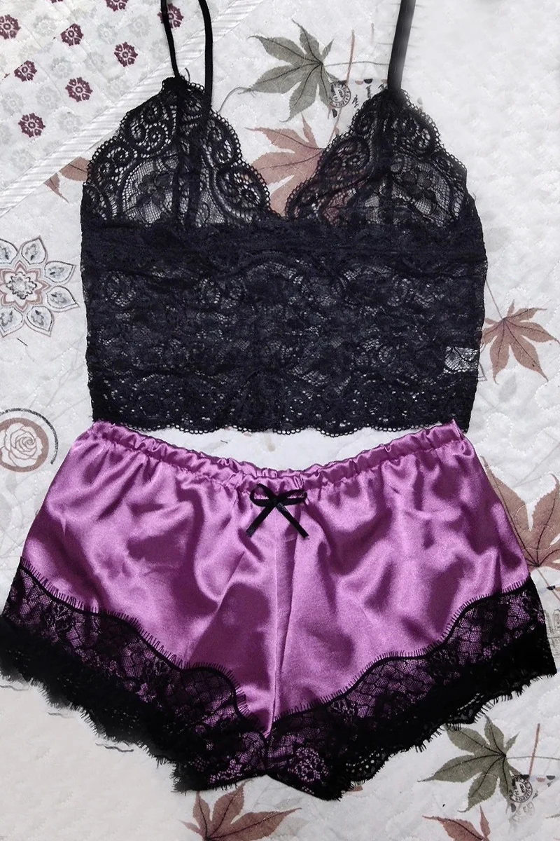 Light Purple Sexy Fashion Lace Underwear Two-piece Set | EGEMISS