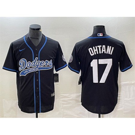 Men's Los Angeles Dodgers #17 Shohei Ohtani Black Cool Base With Patch Stitched Baseball Jersey F43Z