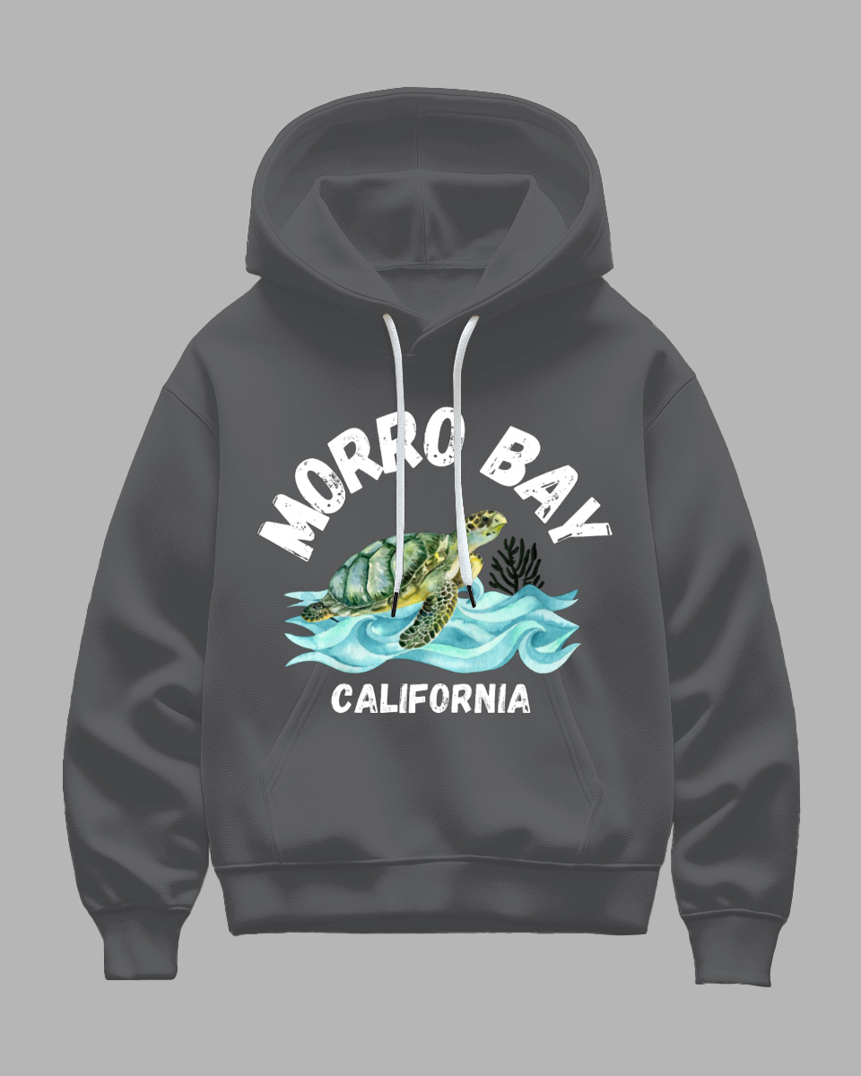 Big Guys Charcoal Gray Morro Bay California Turtle Printed Hoodie
