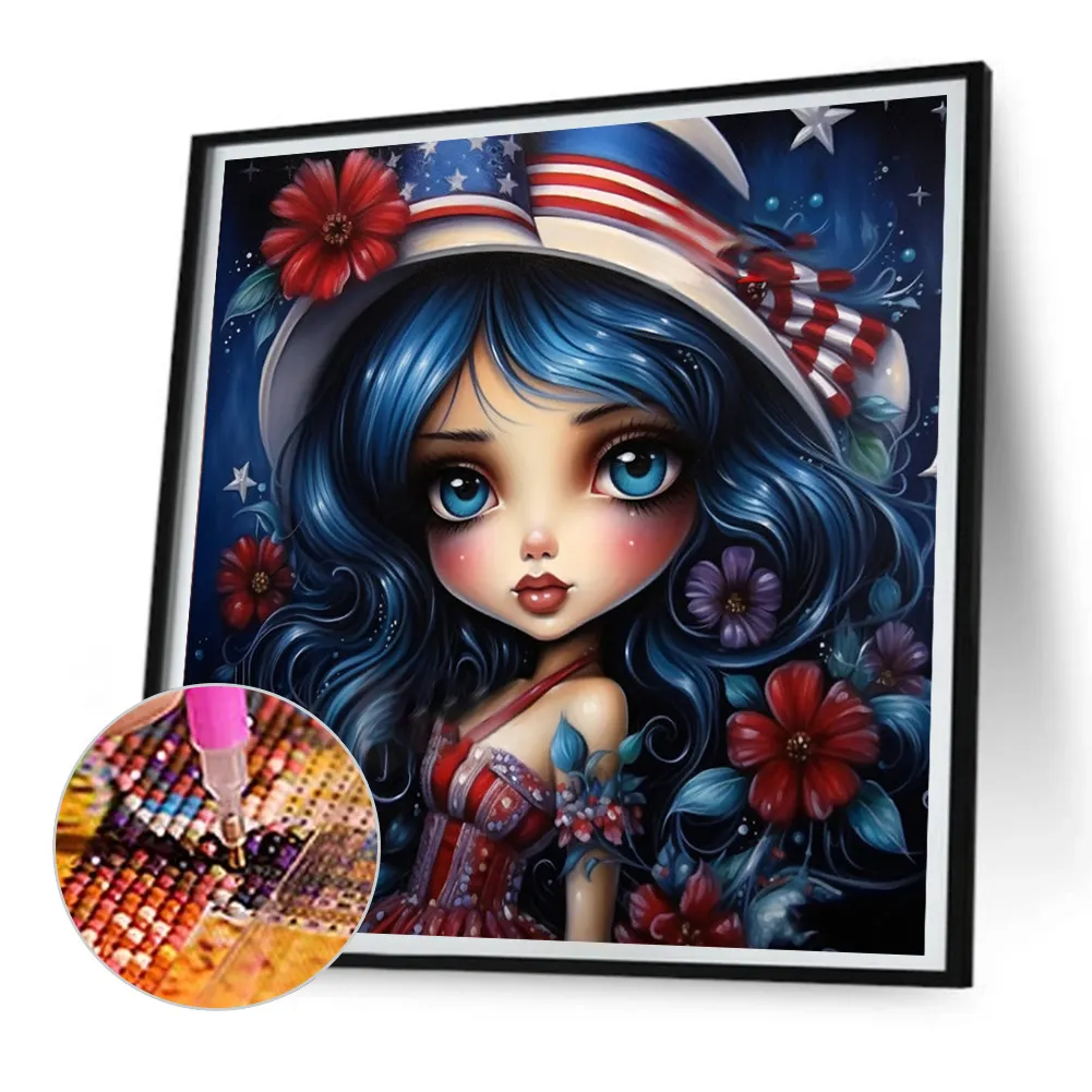 Full Round Diamond Painting 30*30cm - Cartoon Flag Girl